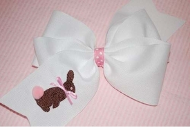 Embroidered Chocolate Bunny Bow