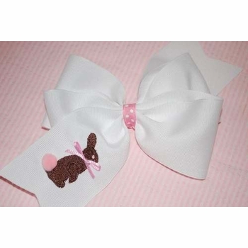 Embroidered Chocolate Bunny Bow