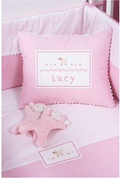 embroidered crib bedding set - pink sheep
