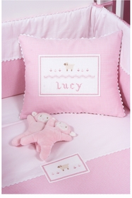 embroidered crib bedding set - pink sheep