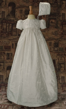 Embroidered & Pearled Silk Christening Gown