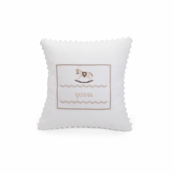 embroidered pink baby rocking horse pillow