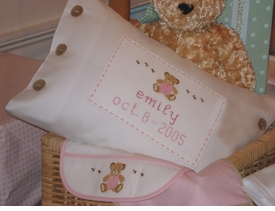 embroidered pique teddy bear pillow