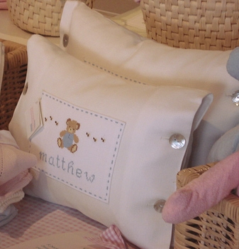 embroidered pique teddy bear pillow