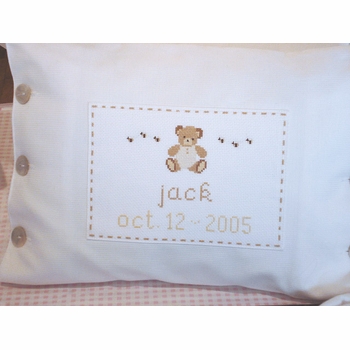 embroidered pique teddy bear pillow