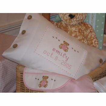 embroidered pique teddy bear pillow