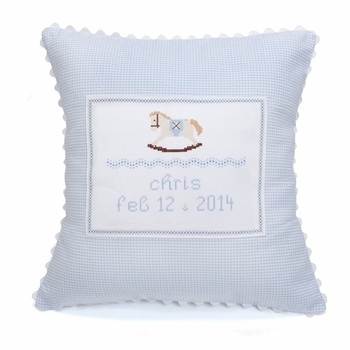 embroidered rocking horse pillow