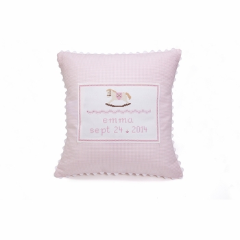 embroidered rocking horse pillow