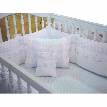 embroidered sailboats crib bedding by blauen