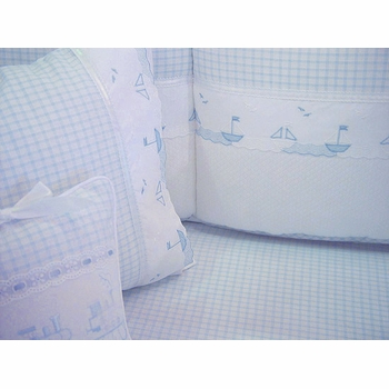 embroidered sailboats crib bedding by blauen