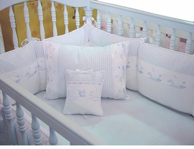 embroidered sailboats crib bedding by blauen
