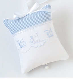 embroidered trains crib bedding by blauen