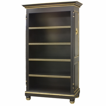 Evan Open Bookcase - Black with Gold Gilding