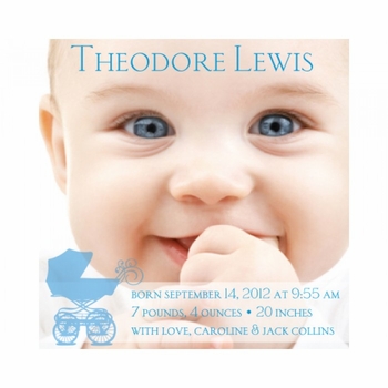 flat print baby announcement - baby buggy blue