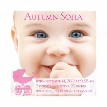 flat print baby announcement - baby buggy pink