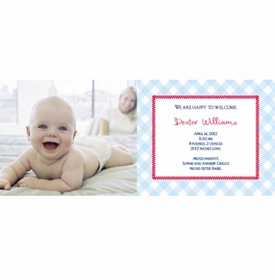 Flat Print Baby Announcement - Gingham Blue