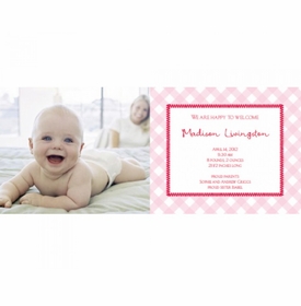 Flat Print Baby Announcement - Gingham Pink