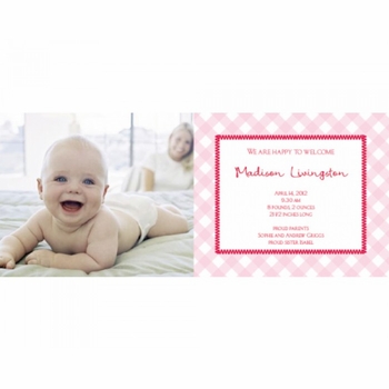flat print baby announcement - gingham pink