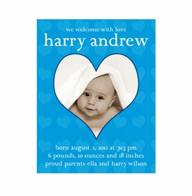 Flat Print Baby Announcement - Happy Heart Blue