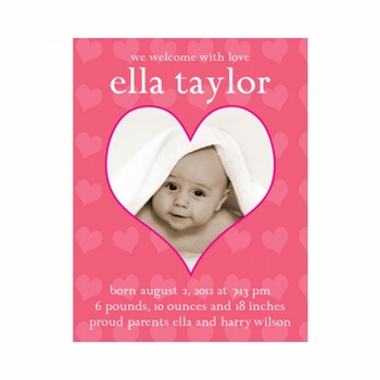 Flat Print Baby Announcement - Happy Hearts Pink
