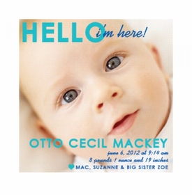 Flat Print Baby Announcement - Hello! Blue