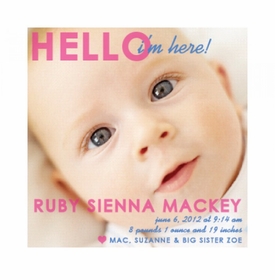 Flat Print Baby Announcement - Hello! Pink