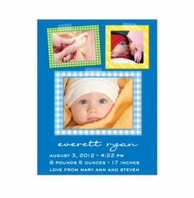 Flat Print Baby Announcement - Patchwork Quilt Blue
