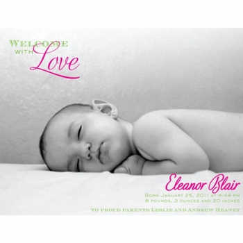 Flat Print Baby Announcement - Photo Love Pink