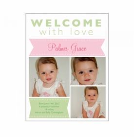 Flat Print Baby Announcement - Pink Ribbon