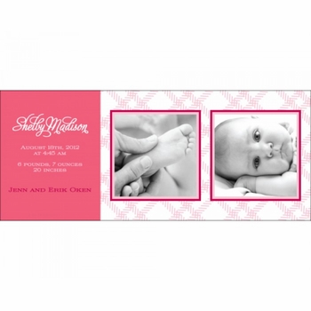 flat print baby announcement - pink tartan