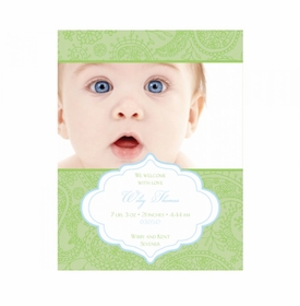 Flat Print Baby Announcement - Pretty Paisley Blue
