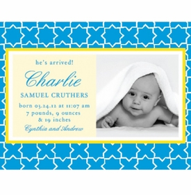 Flat Print Baby Announcement - Stork Stars Blue
