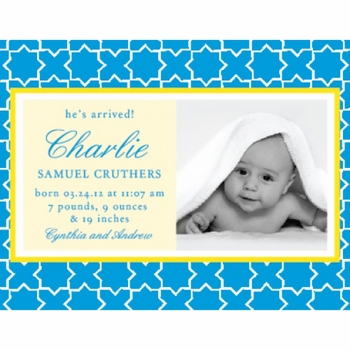 Flat Print Baby Announcement - Stork Stars Blue