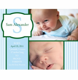 Flat Print Baby Announcement - Sweet Stripes Blue