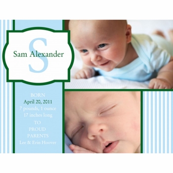 Flat Print Baby Announcement - Sweet Stripes Blue