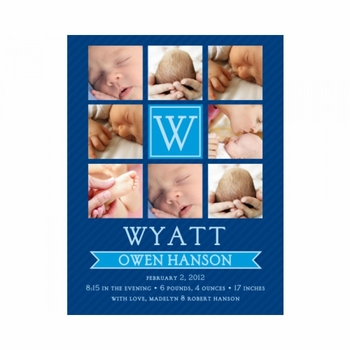 Flat Print Baby Announcement - Window Panes Blue