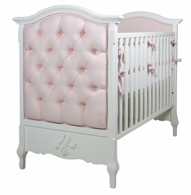 French Panel Upholstered Crib Antico White Pink