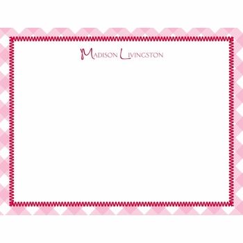 gingham pink children's stationery