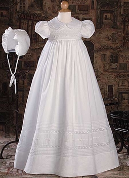 Girls Short Sleeve Christening Gown with Hand Embroidery
