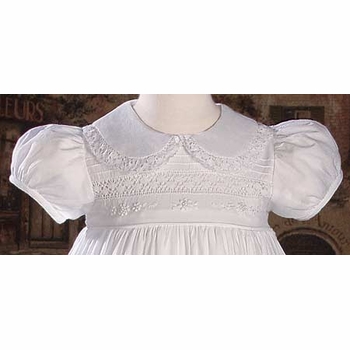 girls short sleeve christening gown with hand embroidery