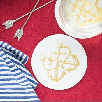 Gold Foil Stamped Anchor Coasters