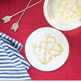 Gold Foil Stamped Anchor Coasters