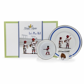 golden rabbit baseball boys dish set