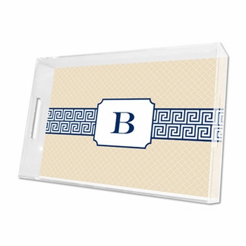 greek key band navy lucite tray - large