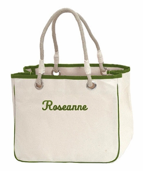 green accented rope tote