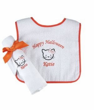 halloween gift set - kitty bib and burp cloth