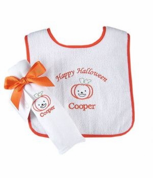 halloween gift set - pumpkin burp and bib set