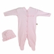 Pink Striped Romper and Hat Set with Ducks