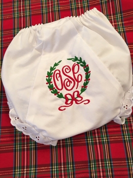 Heirloom Embroidered Monogram Christmas Bloomers  / Diaper Covers