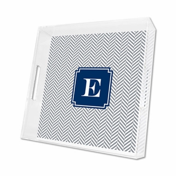 herringbone gray lucite tray - square